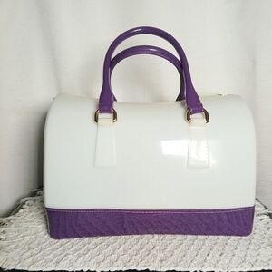 Ladies Summer Jelly Plastic Pillow shaped Top Handle Boston Handbag Purple White